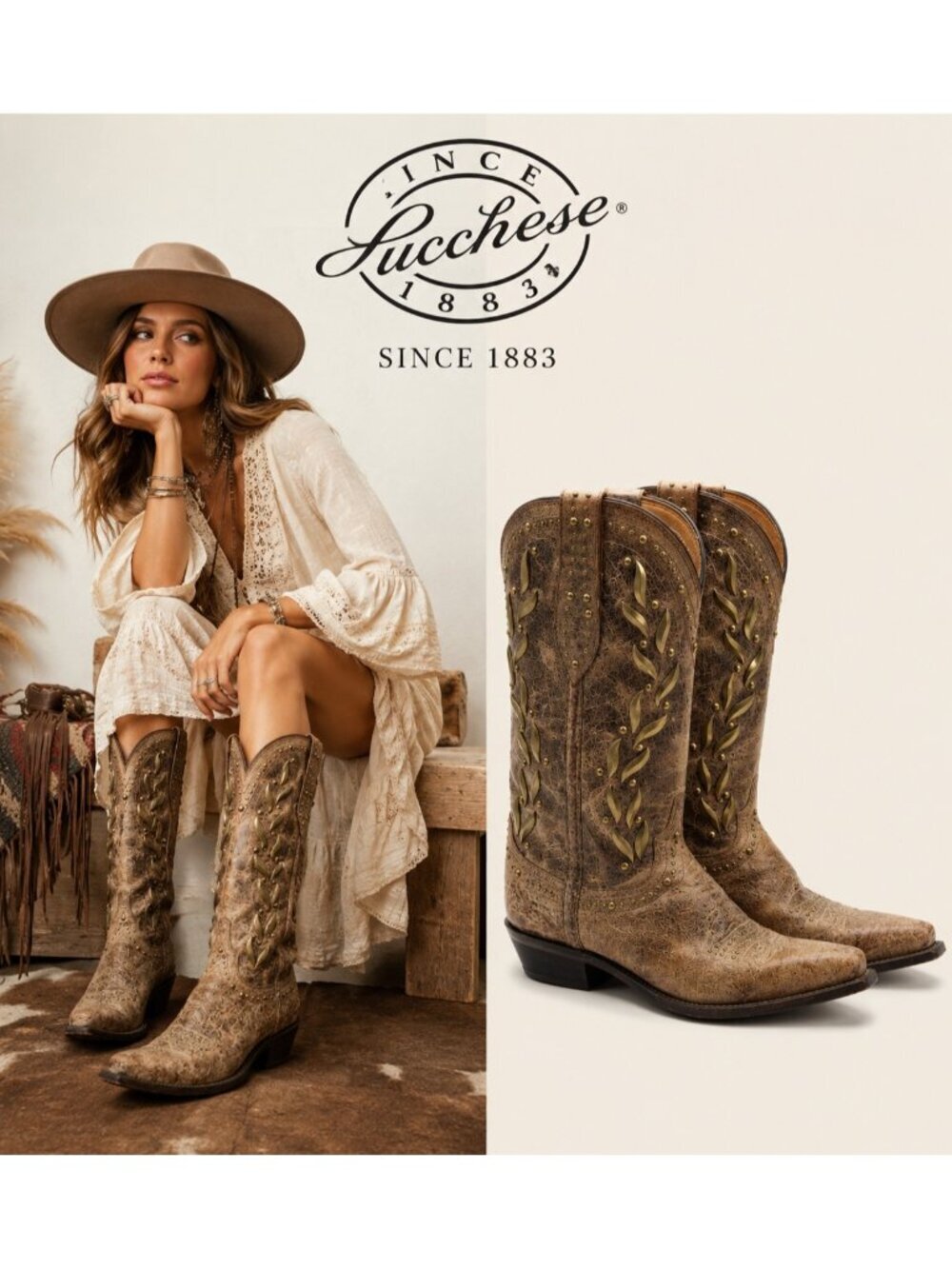 Lucchese Since 1883 Women’s 8.5 B Studded Leather Western Cowboy Boots M4621